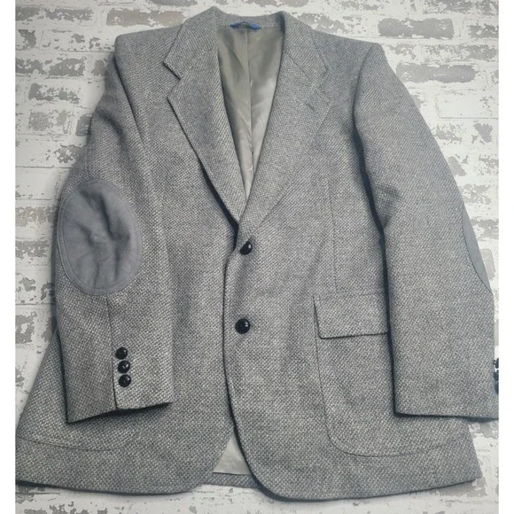 Pendleton Blazer Jacket Mens Size 42‎ Gray Tweed Sport Coat Wool Leather Elbow