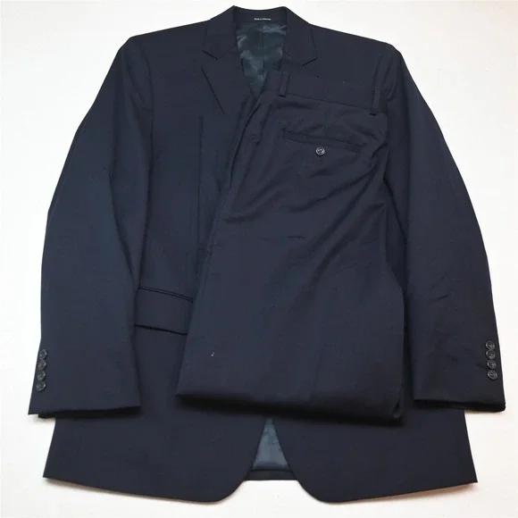 Pronto Uomo 40L 36x32 Navy Blue 100% Wool Mens Jacket Pants Suit