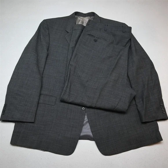 Vtg USA Made Hart Marx 52R 46x30 Gray 100% Wool Sharkskin Mens Jacket Pants Suit
