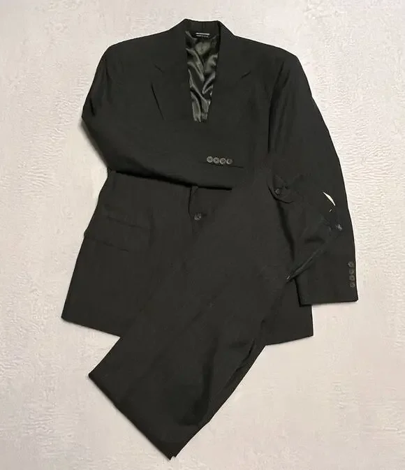 VTG Early 90s Gray Pinstripe 40R 32x30 2pc Pant Suit 100% Wool Flat Front
