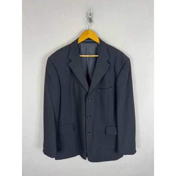 Strellson Novara-Luigi Mens 46 Black 100% Virgin Wool 3-Button Blazer Jacket