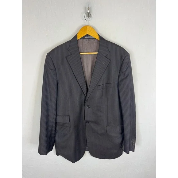 Massimo Dutti Collezioni Mens Pinstripe Blazer Super 120s Wool Italy Brown 44