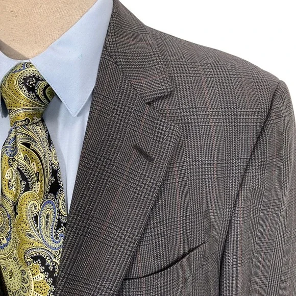 Copley Blazer Mens 44R Gray Blue Pink Plaid Kane Bespoke Career‎ Jacket Wool