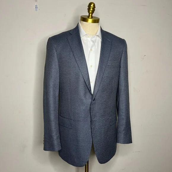 Hart Schaffner & Marx Sport Coat Mens Blue‎ Houndstooth Check Wool Size 42L