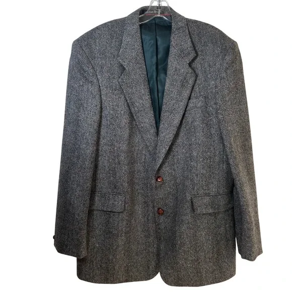J.D. Christopher Mens 42L Gray Herringbone 100% Wool Blazer Sport Coat Slovakia