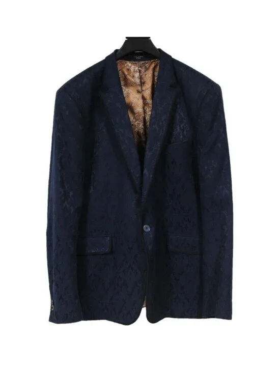 Ted Baker Jacquared Print Blazer Size Large 44 R Navy Blue Viscose Cotton Blend