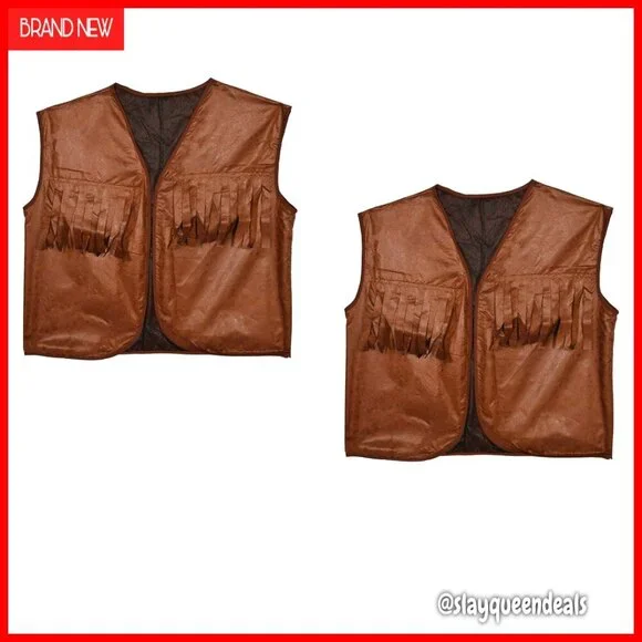 Faux Leather Cowboy Vests with Fringe, Set of 2, Men's Medium Fit