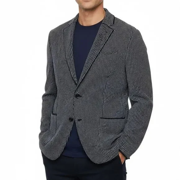 NWT Lardini Tailored Men's Navy Blue Blazer Swiss Dot Cotton Textured Size XL
