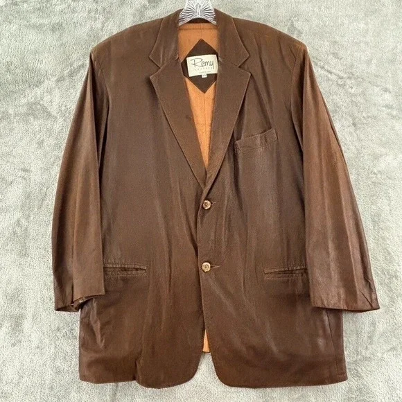 Vintage Remy‎ Leather Blazer Mens 44 Dark Brown Soft Pockets Lined Button Jacket