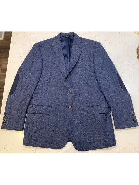 Jos. A. Bank Sport Coat Mens 44 Regular Navy Blue 100% Wool Suede Elbow Patches