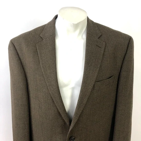 Chaps 44 L Long Men's 100% Wool Knit Button Sport Coat Jacket Brown MINT