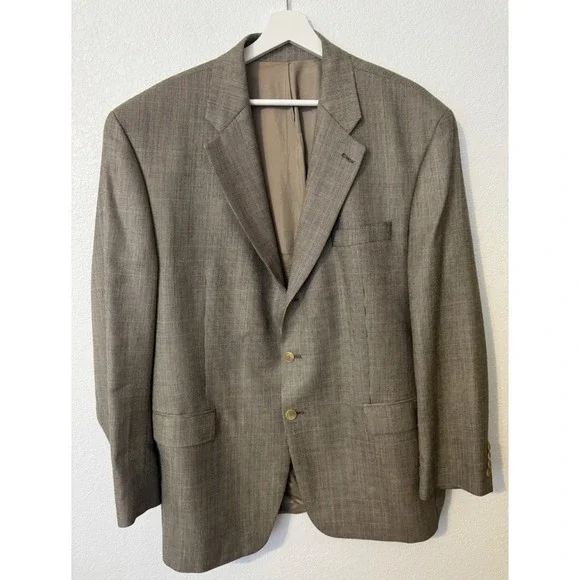 Ralph Lauren Silk Wool Blazer Sport Coat Two Button Brown Plaid 46R‎