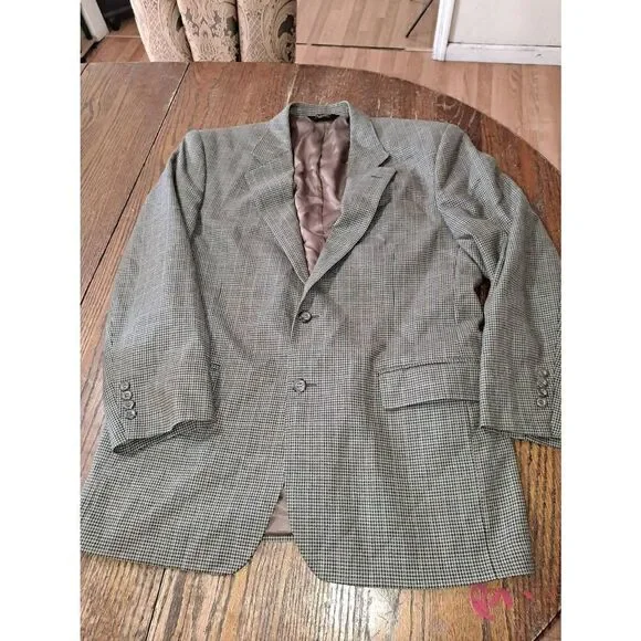 42R Joseph A Banks Tan Blue Notch Lapel 2 Button Suit Coat Jacket Single Vent