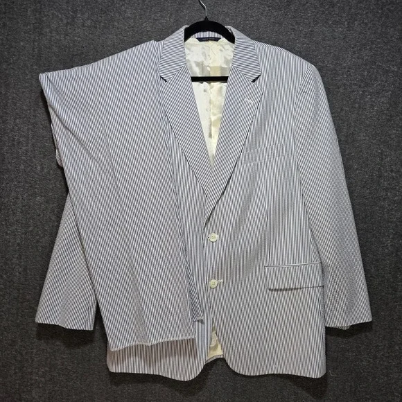 Brooks Brothers Mens Sz 44R Seersucker Blazer Pants Set Blue White Striped W38