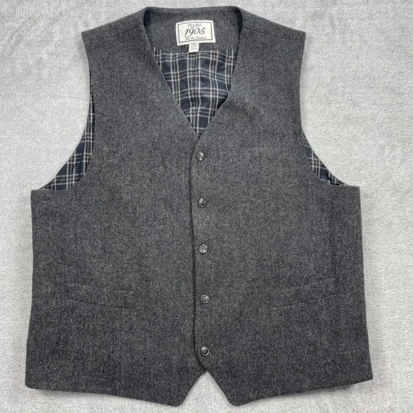 Jos. A. Bank Vest Men XXL Gray 1905 Herringbone 100% Wool Waistcoat