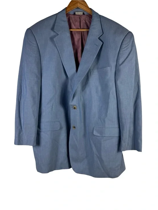 Alan Flusser Notched Blazer 48R Blue Cotton Silk Blend Sport Coat Coastal Preppy