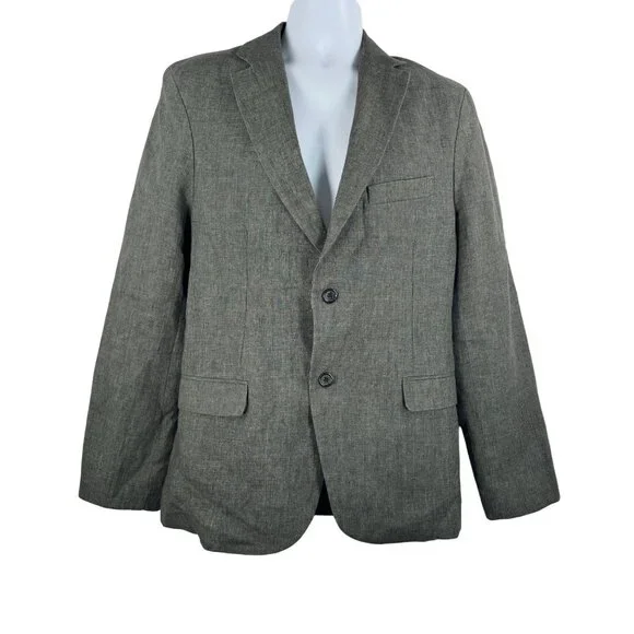 Zara 100% Linen mens plaid 2 button blazer tailored‎ office sz 38 (M)