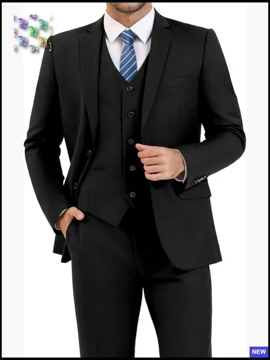 Slim Fit 3-Piece Suit Set Classic Business Wedding Formal Blazer Vest Pants