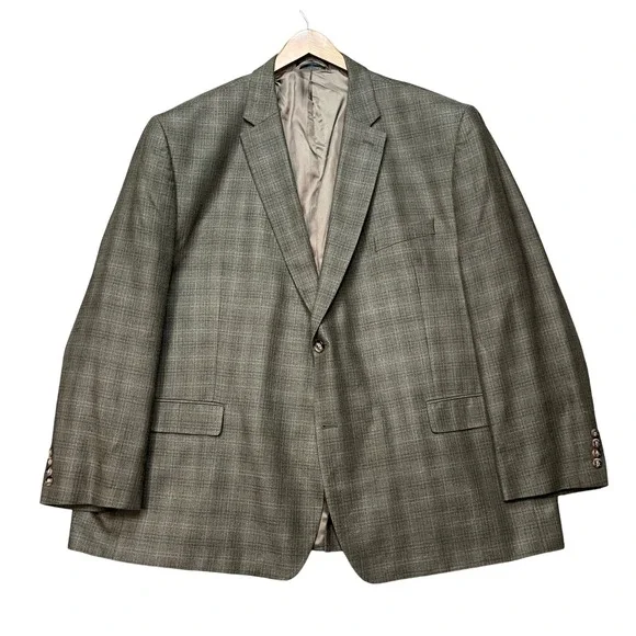 Lauren Ralph Lauren Blazer Mens 54R Olive Brown Silk Wool Glen Check Sport Coat