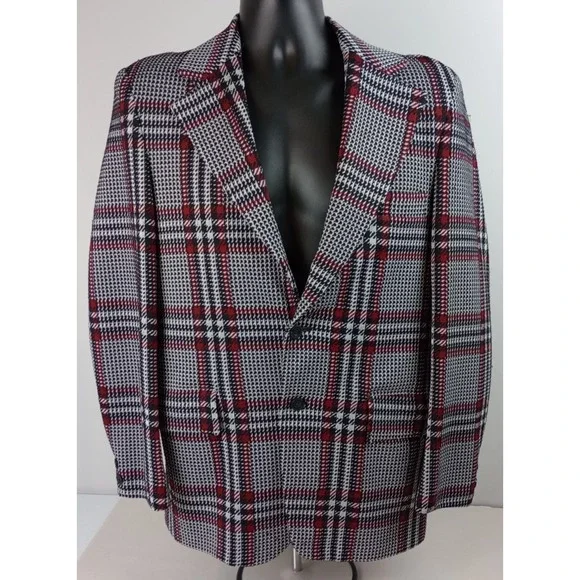 Vintage National Shirt Shops Coast Black Plaid Men's 1970s Tweed Blazer Jacket