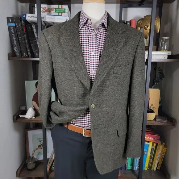 VTG Club House Men's Flannel Sport Coat Blazer‎ Two Button Green Brown Size 42R