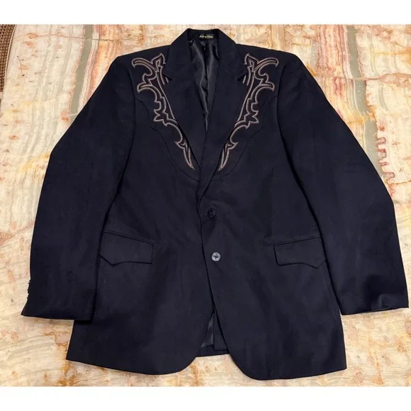 Circle S Mens‎ Western Sport Coat Black Galveston Boot Stitch Yoke Lined 42