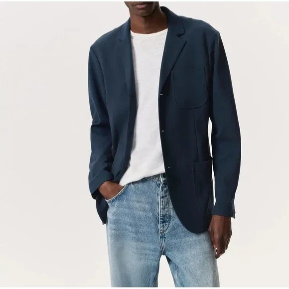 RAG & BONE Jacket Mens Size 38 Navy ACHILLES Knit Blazer Cotton Blend $598