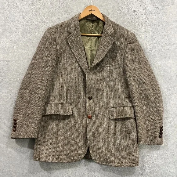 VTG Harris Tweed Blazer Men 40R Scottish Wool‎ Nordstrom Herringbone Sport Coat