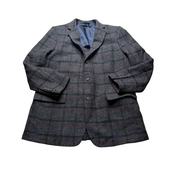 BROOKS BROTHER Regent Sport Coat Blue Plaid Harris Tweed Wool Men's Size 44R