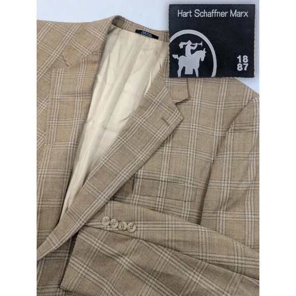 Hart Schaffner Marx Big Long Wool  Blazer Suit Jacket Glenn Check 50PTL  56