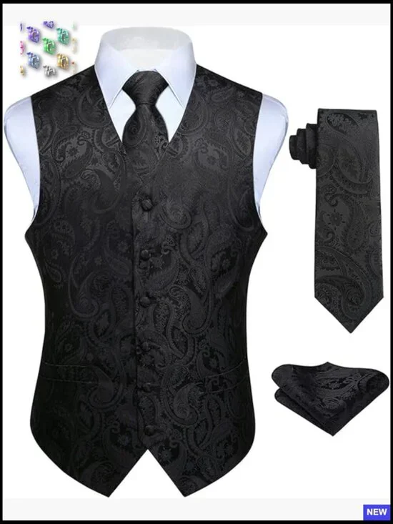 Men's Formal Vest Set Paisley Tuxedo Elegant Silk Blend Wedding Prom Party