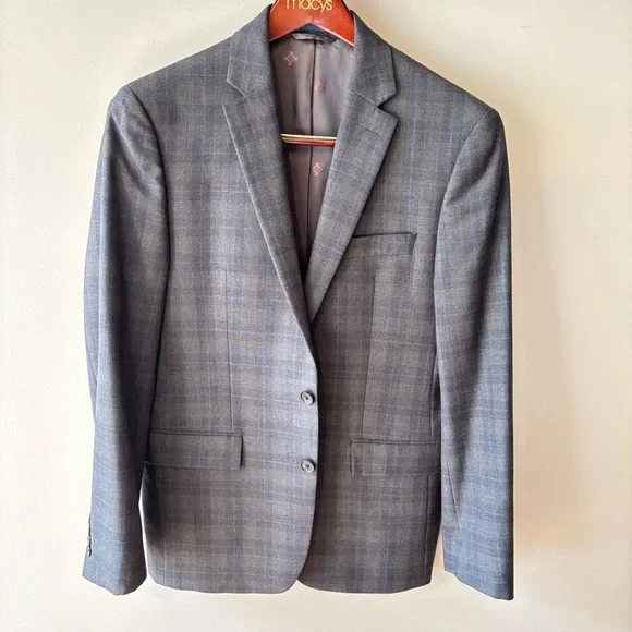 Ryan Seacrest Distinction Charcoal Plaid Blazer size 38R