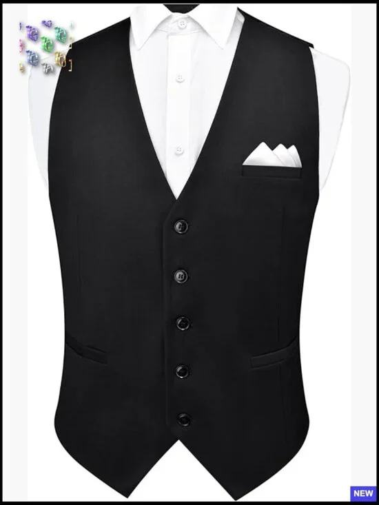 Classic Fit Men's Suit Vest Formal Business Waistcoat with Pocket Square Set