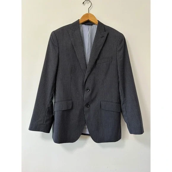 Banana Republic Tailored Fit Pinstripe Blazer Mens 38S Navy Blue Wool Jacket
