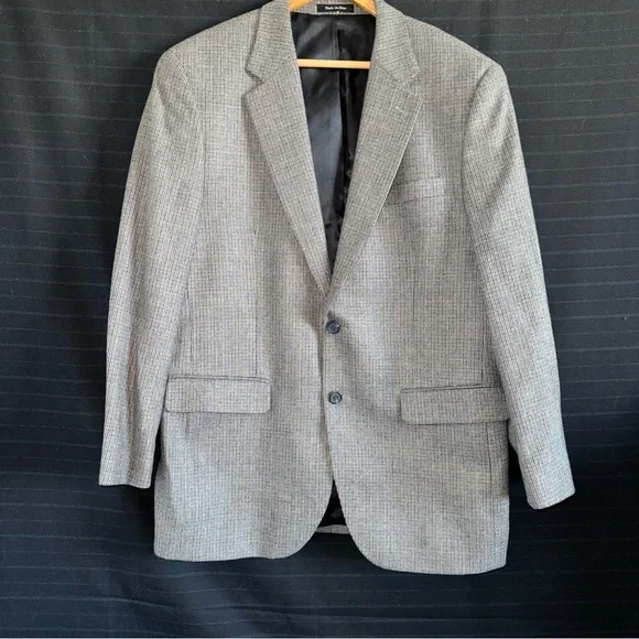 Chaps 100% Lambswool Gray Plaid 2 button Sports Coat Jacket Mens 42R Lined