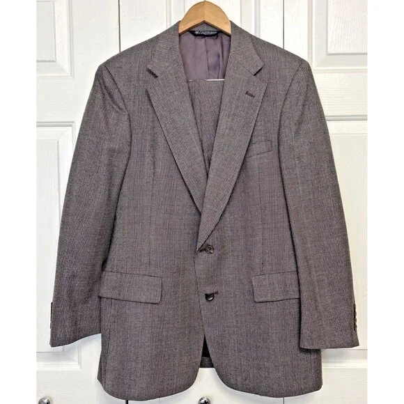 Austin Reed 2 Piece Suit Mens 42R 38x30 Tan Windowpane Houndstooth Check Wool
