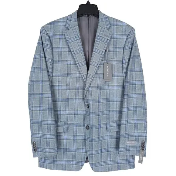 Michael Kors Mens Classic Fit Sport Coat 42L Blue Green Seafoam Plaid Stretch