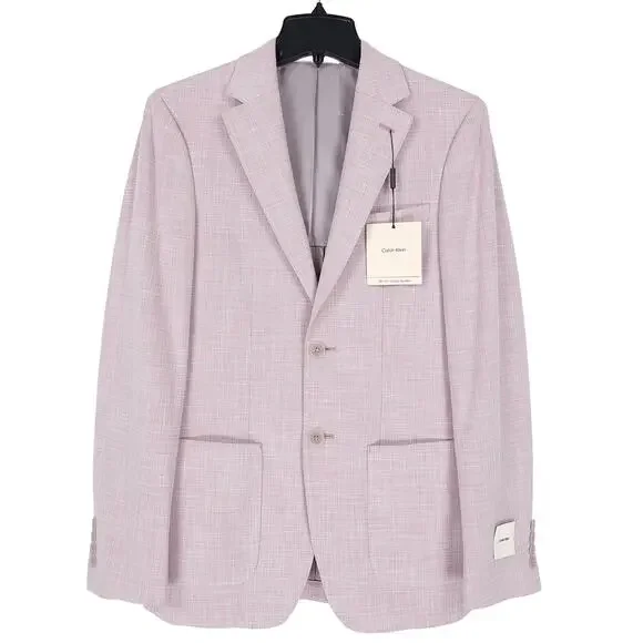 Calvin Klein Mens Slim Fit Sport Coat Blazer 34R Light Pink Solid Stretch NWT