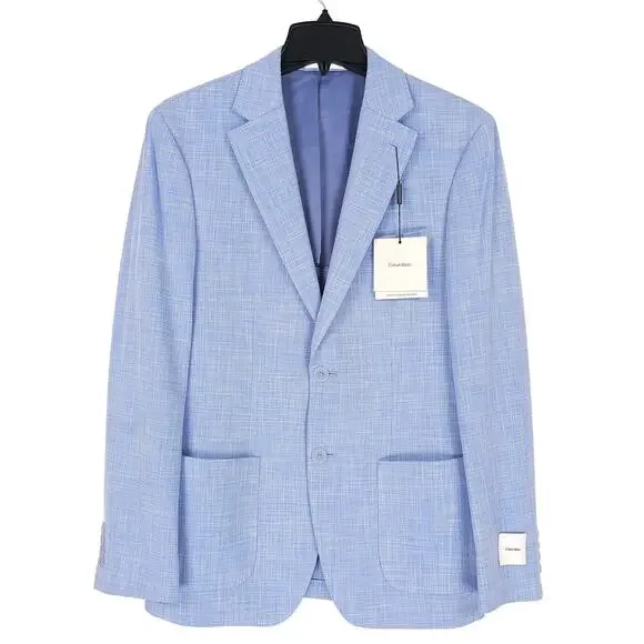 Calvin Klein Mens Slim Fit Sport Coat Blazer 38R Light Blue Solid Stretch NWT