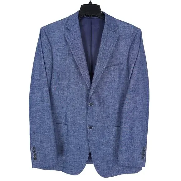 Calvin Klein Mens Slim Fit Sport Coat Blazer 44R Blue Solid Stretch NWOT