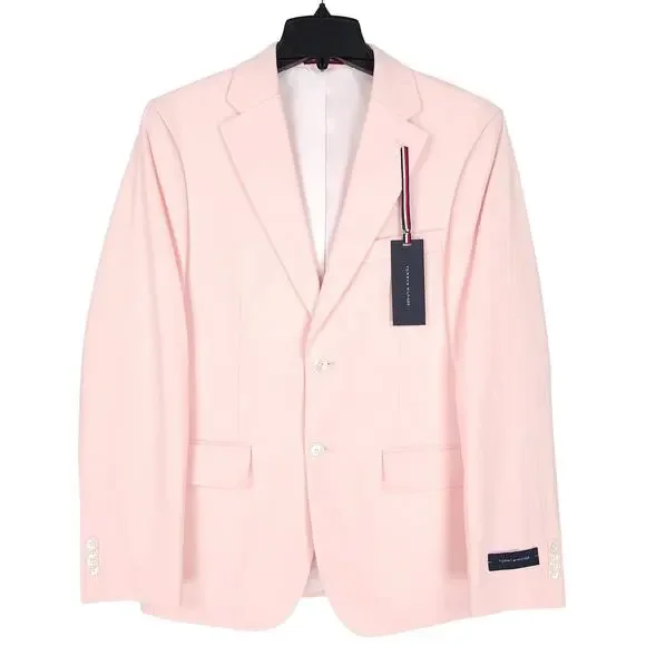 Tommy Hilfiger Mens Modern Fit Sport Coat 46R Pink Solid Linen Cotton Blend NWT
