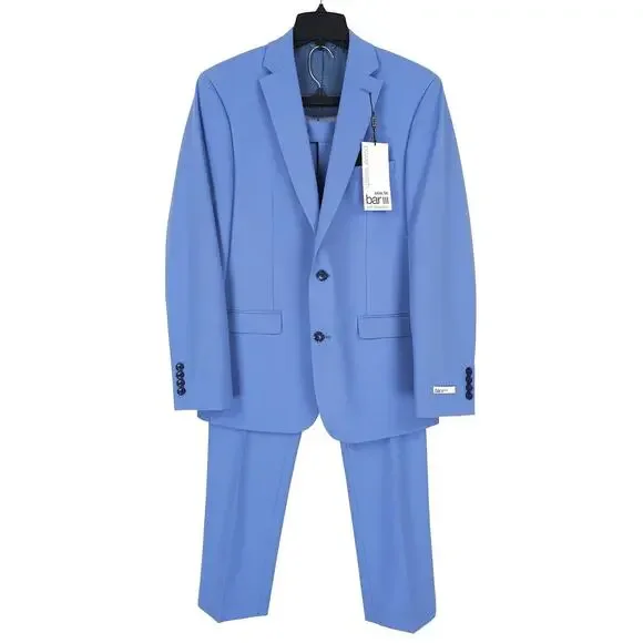 Bar III Mens Slim Fit 2 Piece Suit 42S 36x34 Light Blue Solid Power Stretch Wool