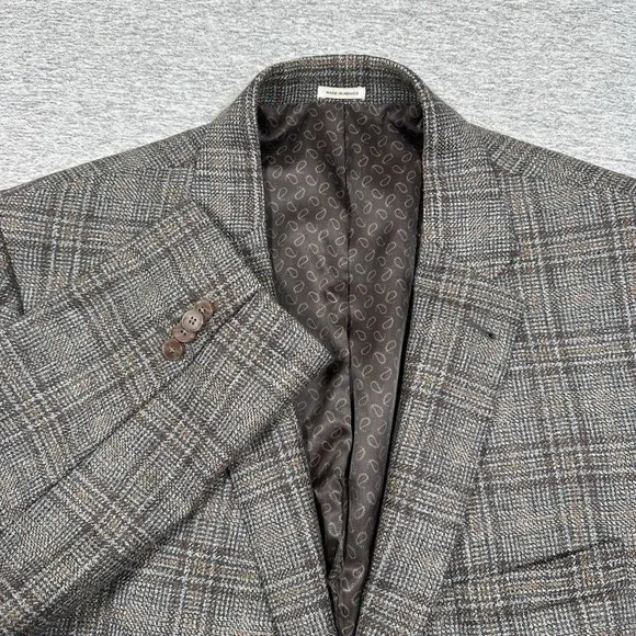 Joseph Abboud Blazer Mens 50R Gray Brown Plaid Wool Lanificio di Pray Jacket