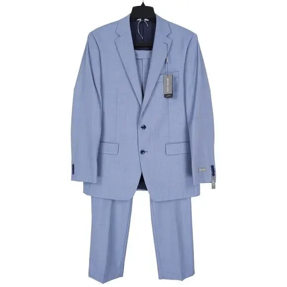 Michael Kors Mens Classic Fit 2 Piece Suit 42L 34x32 Light Blue Stretch Wool NWT