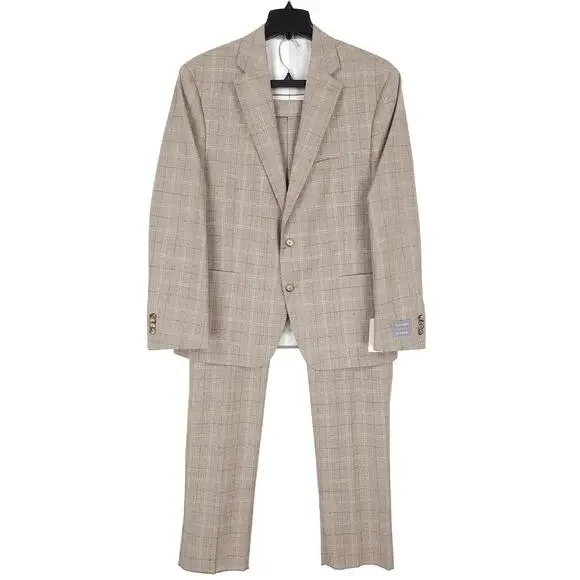 Michael Kors Mens Classic Fit 2 Piece Suit 46R 40W Brown Plaid Italian Wool NWT
