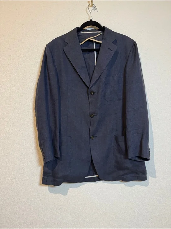 Lanvin Blue Linen Blazer IT 52R/US 42R