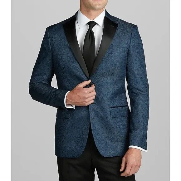 Jos‎ A. Bank Men's Paisley Formal Dinner Jacket Blazer 44L Blue Teal C060438