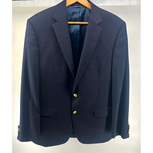 Lauren Ralph Lauren Blazer Men 40R Navy Blue Gold Button Wool Blend‎ Sport 0772