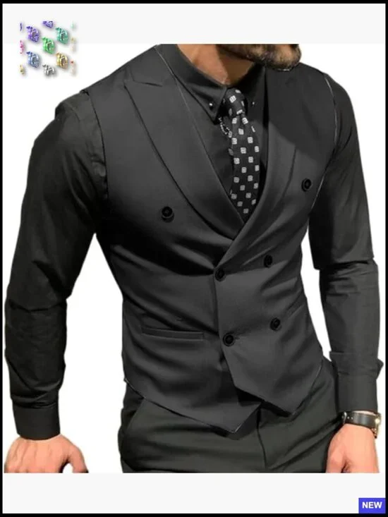 Slim Fit Double Breasted Vest Formal Elegant Wedding Groom Business Casual