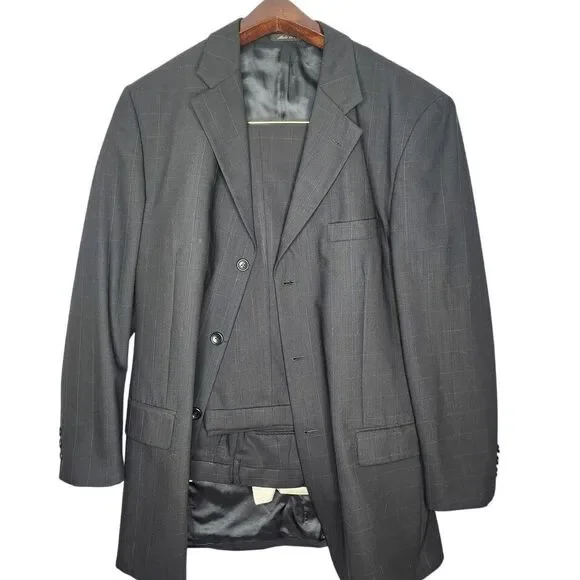 Zino Suit Men's Coat and Pants Dark‎ Gray Blue Pinstripes Wool Made in Italy